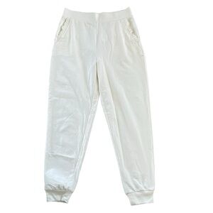 J Crew Factory Joggers M Ivory Eyelet Trimmed Pockets Lace Soft Pants NWT NEW